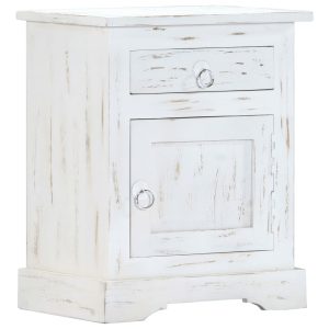 Bedside Cabinet White 40x30x50 cm Mango Wood