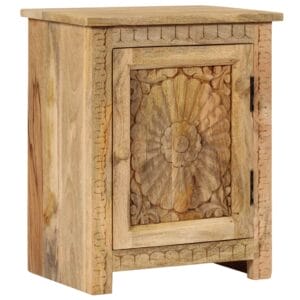 Light Mango Floral Carving Bedside Table Solid Wood