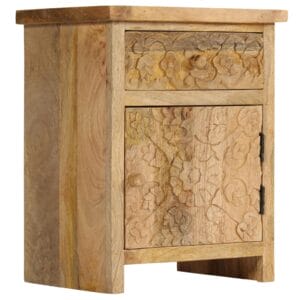 Floral Carved Bedside Table Light Mango Wood
