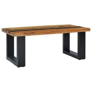 Coffee Table Solid Teak Wood and Lava Stone 100cm