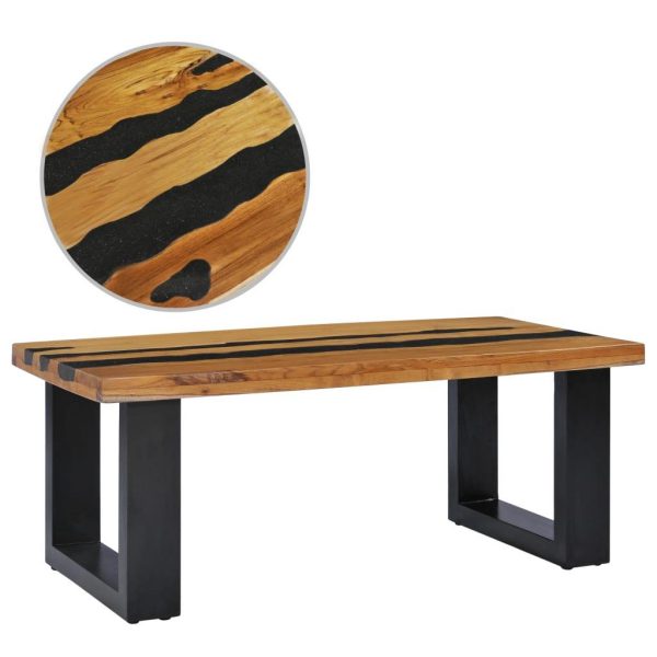 Coffee Table 100X50X40 Cm Solid Teak Wood And Lava Stone
