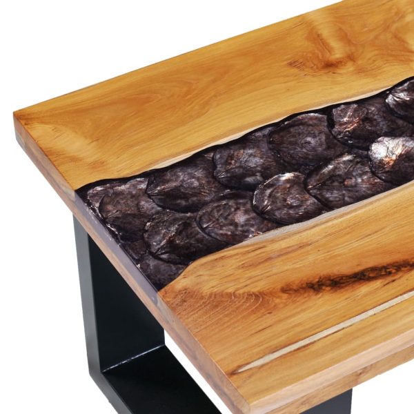 Coffee Table 100X50X40 Cm Solid Teak Wood And Polyresin