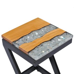 Coffee Table 30X30X50 Cm Solid Teak Wood And Polyresin