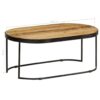 Coffee Table Oval Solid Rough Mango Wood and Steel 100 cm