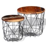 Coffee Table Set 2 Pieces Round 35 cm/45 cm Reclaimed Wood 1