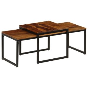 Coffee Table Set 2 Pieces Solid Sheesham Wood and Steel