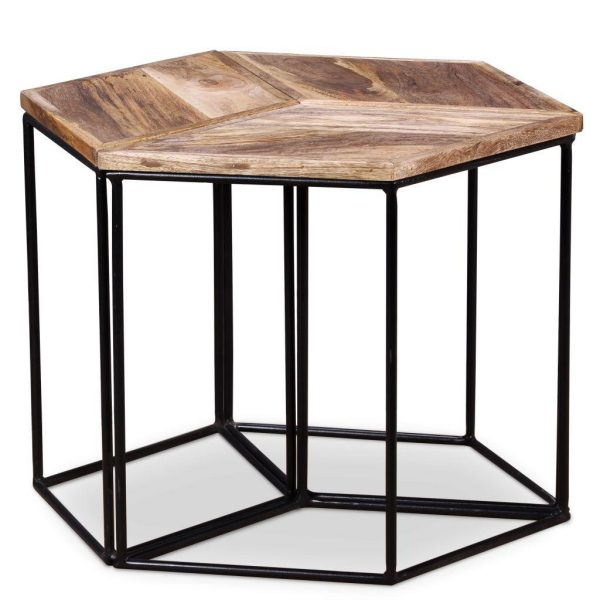 Hexagon Coffee Table Set Solid Mango Wood 48x48x40cm