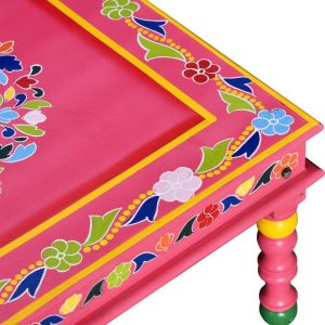 Coffee Table Solid Mango Wood Pink Hand Painted