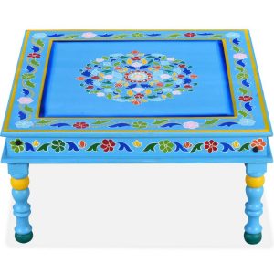 Coffee Table Solid Mango Wood Turquoise Hand Painted