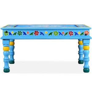 Coffee Table Solid Mango Wood Turquoise Hand Painted