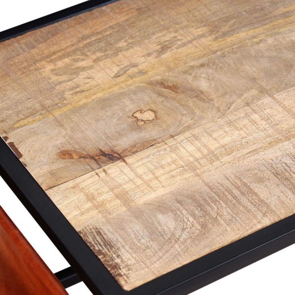Coffee Table with Genuine Leather Magazine Holder 110x50x45cm