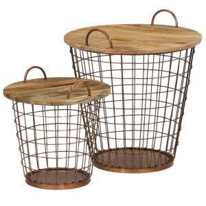 Coffee Table/Basket Set 2 Pieces Solid Mango Wood 55x50 cm