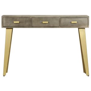 Console Table Solid Mango Wood Grey with Brass 110x35x76 cm