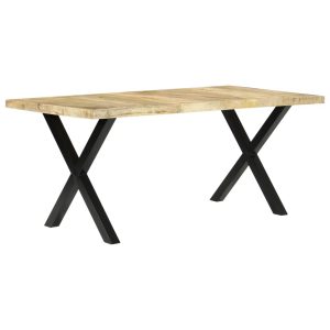 180cm Light Mango Wood Dining Table Black X Metal Legs