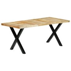 180cm Light Mango Wood Dining Table Black X Metal Legs