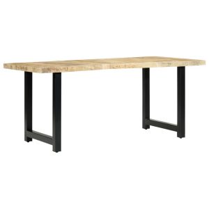 180cm Light Wood Dining Table Black Metal Leg