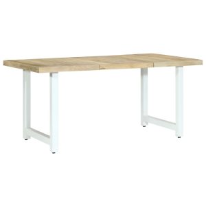180cm Light Wood Dining Table White Metal Leg
