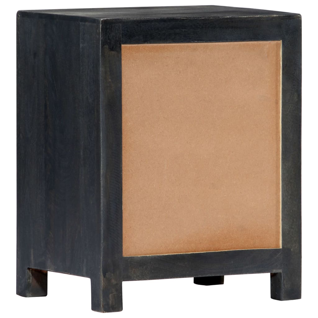 Hand Carved Bedside Cabinet Grey 40x30x50 cm Solid Mango Wood