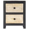 Hand Carved Bedside Cabinet Grey 40x30x50 cm Solid Mango Wood