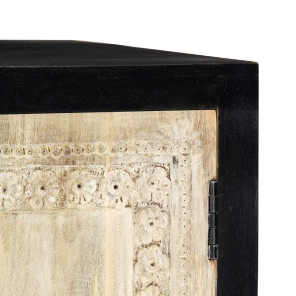 Hand Carved Side Cabinet Grey 75X35X60 Cm Solid Mango Wood
