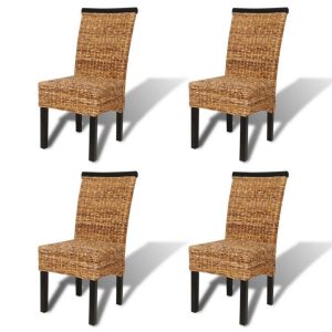 Set of 4 Rattan Woven Dining Chairs Abaca Brown