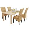 Set of 4 Abaca Brown Rattan Woven Dining Chairs