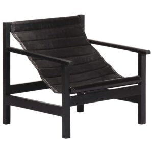 Relaxing Armchair Black Real Leather