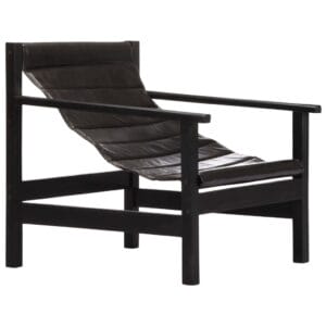Relaxing Armchair Black Real Leather