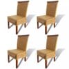 Set of 4 Handwoven Rattan Dining Chairs with Wooden Strip