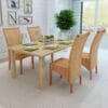 Set of 4 Handwoven Rattan Dining Chairs with Wooden Strip