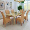 Set of 6 Handwoven Rattan Dining Chairs with Wooden Strip