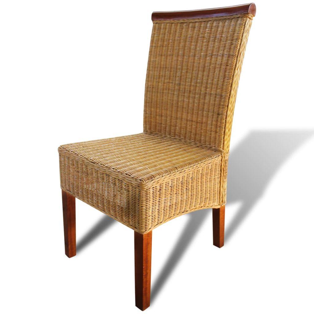 Set of 6 Handwoven Rattan Dining Chairs with Wooden Strip