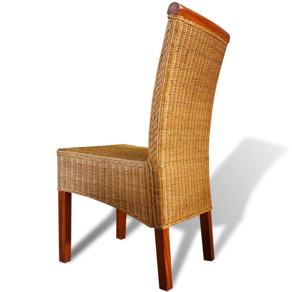 Set of 6 Handwoven Rattan Dining Chairs with Wooden Strip