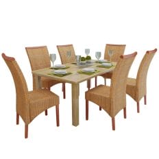 Set of 6 Handwoven Rattan Dining Chairs with Wooden Strip