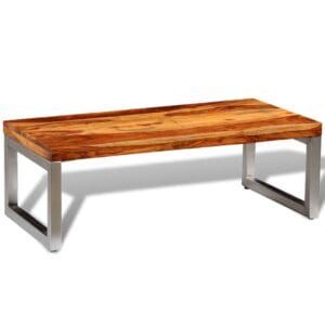 Solid Sheesham Wood Coffee Table with Steel Leg