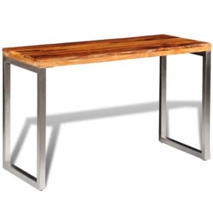 Solid Sheesham Wood Dining Table Office Desk with Steel Leg