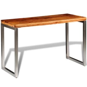 Solid Sheesham Wood Dining Table Office Desk with Steel Leg