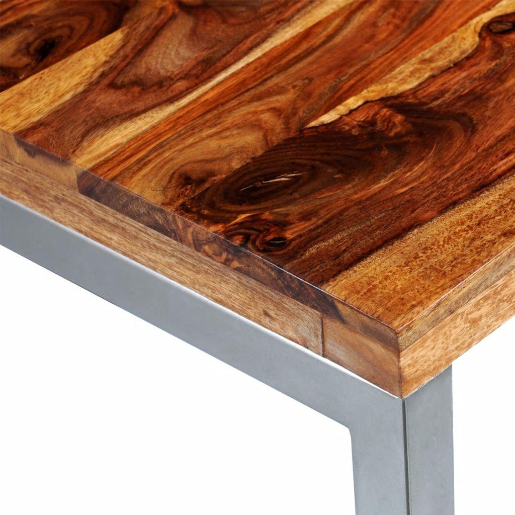 Solid Sheesham Wood Dining Table Office Desk with Steel Leg