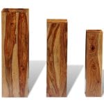 3 Piece Plant Stands Solid Sheesham Wood Brown 4