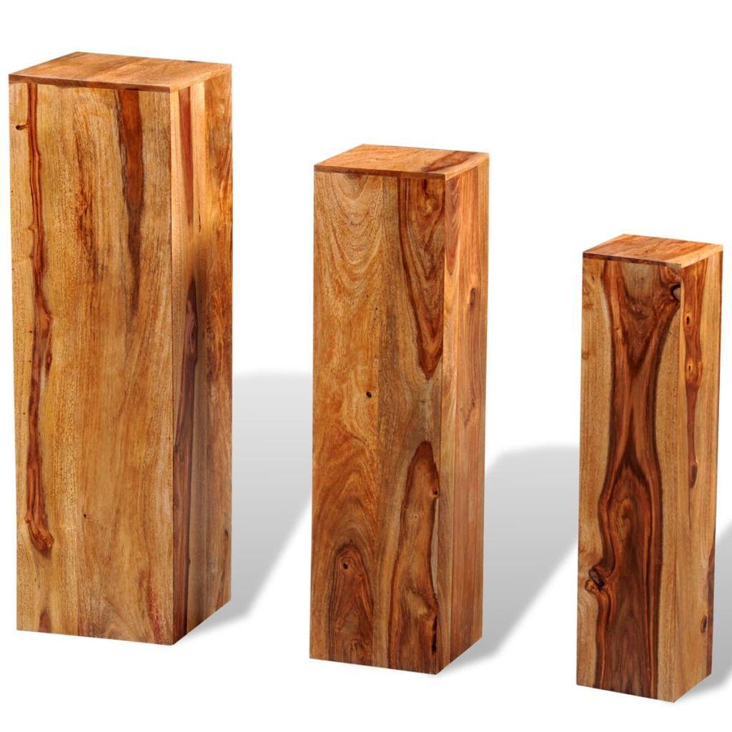 3 Piece Plant Stands Solid Sheesham Wood Brown