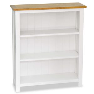 Colonial Painted White 3 Shelf Bookcase Solid Oak Wood Top