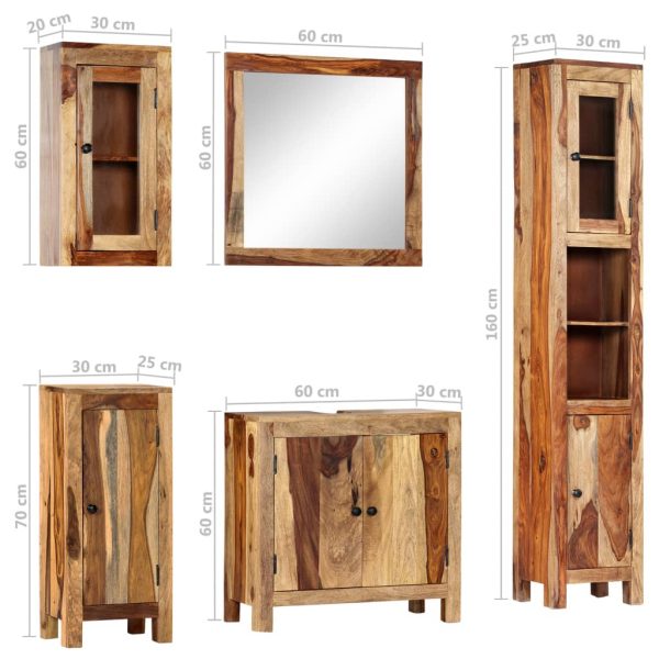 5 Piece Bathroom Set Solid Sheesham Wood