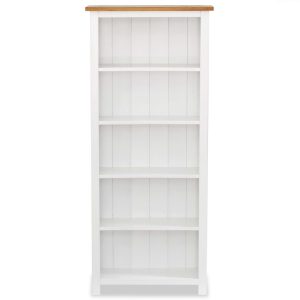 Colonial White Painted 5 Shelf Bookcase Solid Oak Wood Top