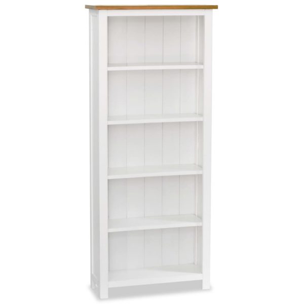 Colonial White Painted 5 Shelf Bookcase Solid Oak Wood Top