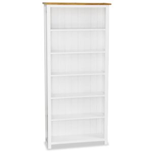 Colonial Painted White 6 Shelf Bookcase Solid Oak Wood Top