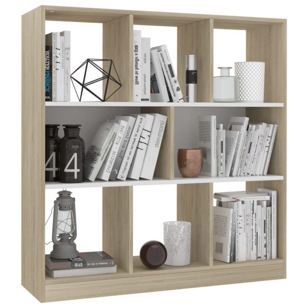 Book Cabinet White and Sonoma Oak 97.5x29.5x100 cm Chipboard