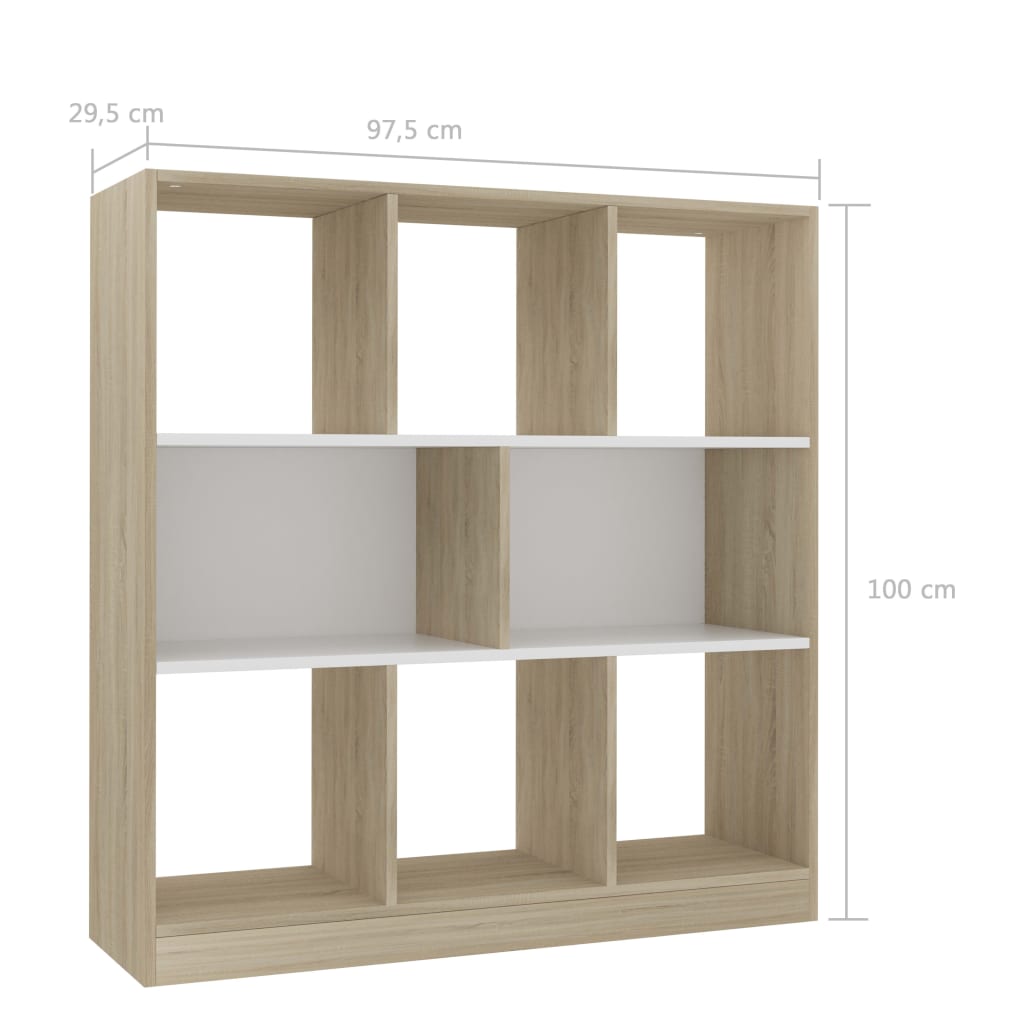 Book Cabinet White and Sonoma Oak 97.5x29.5x100 cm Chipboard