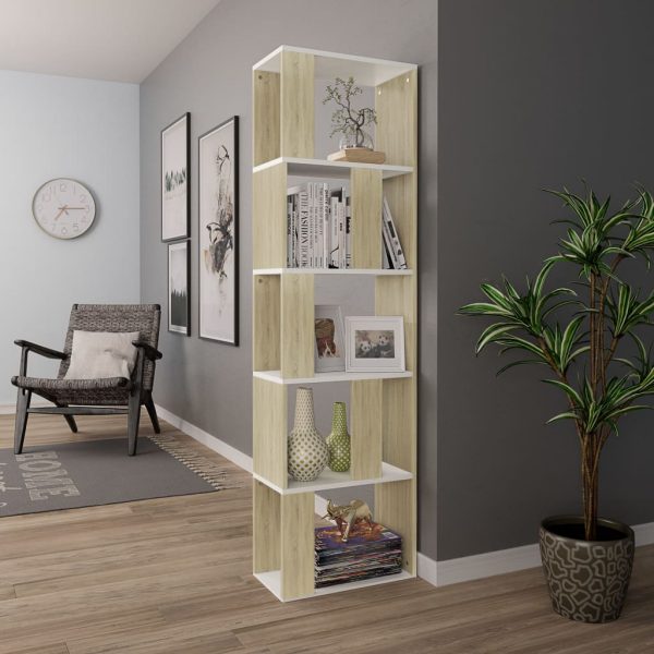 Book Cabinet/Room Divider White And Sonoma Oak 45X24X159 Cm Chipboard