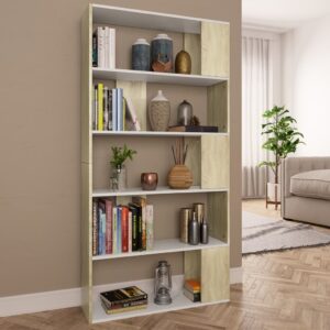 Book Cabinet/Room Divider White and Sonoma Oak 80x24x159 cm Chipboard