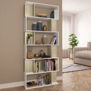 Book Cabinet/Room Divider White and Sonoma Oak 80x24x192 cm Chipboard